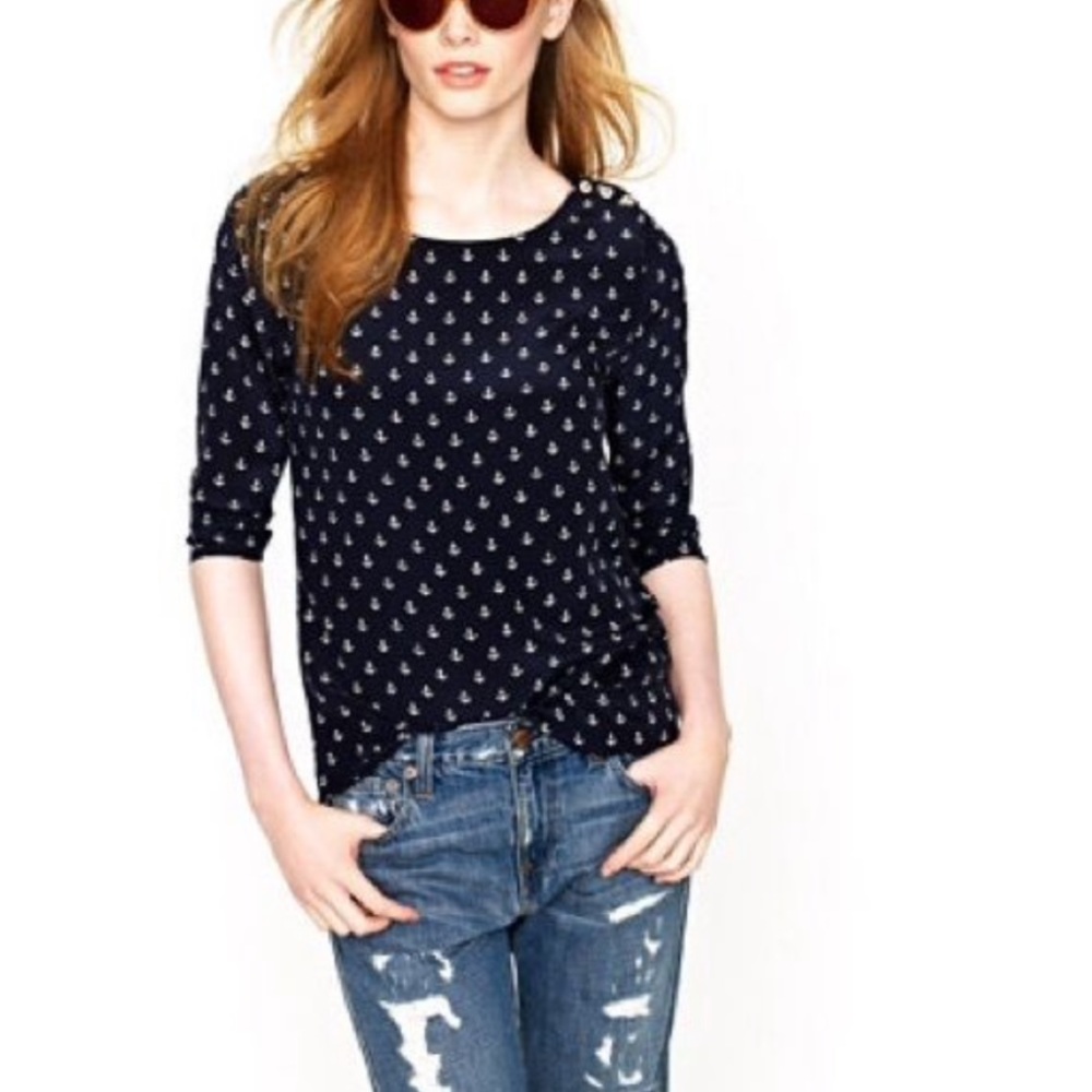 J. Crew Silk Anchor Print Blouse